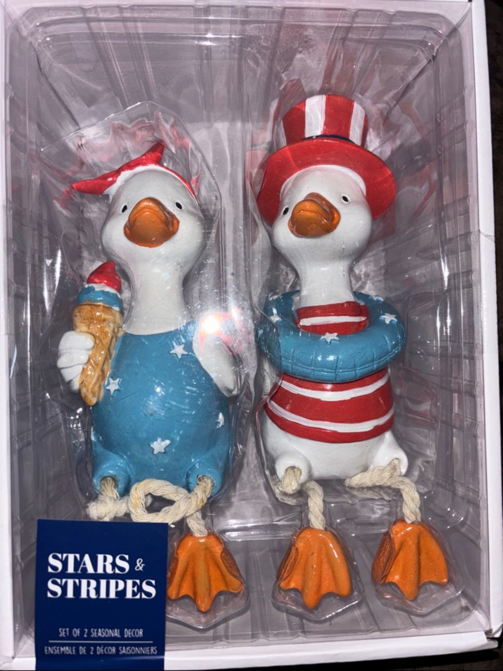 Stars & Stripes Patriotic Duck Figurine Set - Red, White & Blue